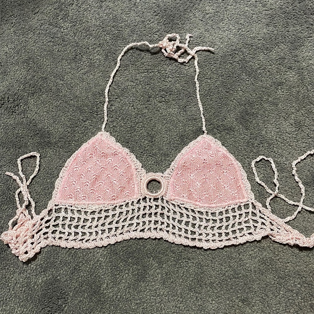pink crochet halter backless top